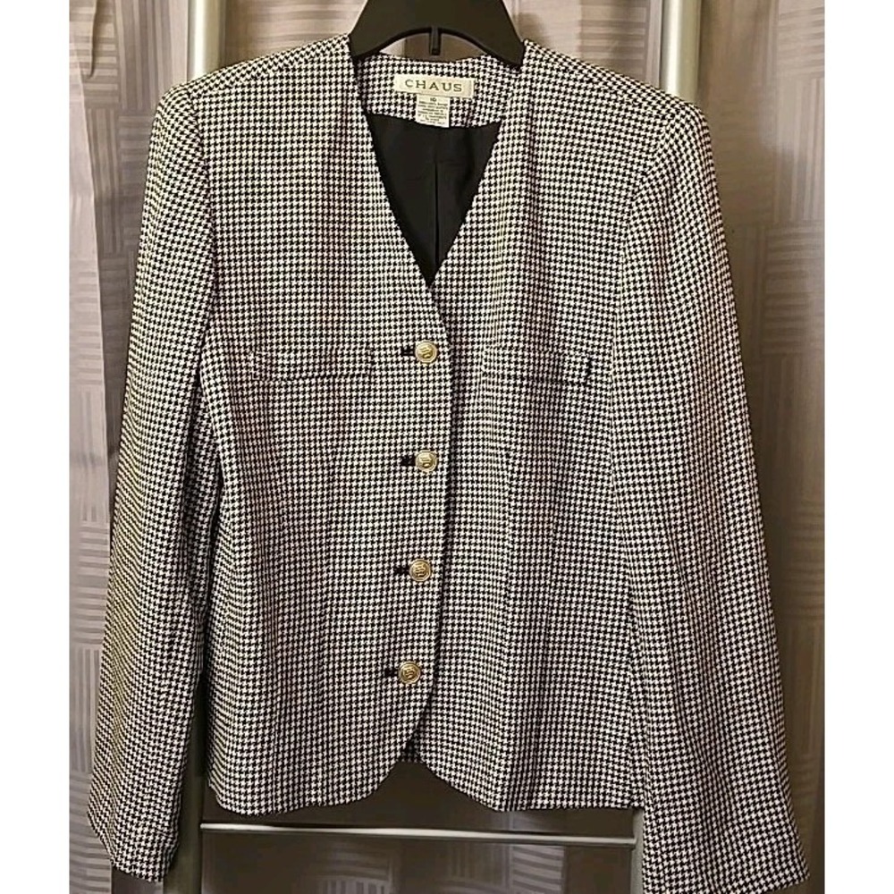 Chaus Blazer Jacket Lined Houndstooth Soft Casual Women 10‎